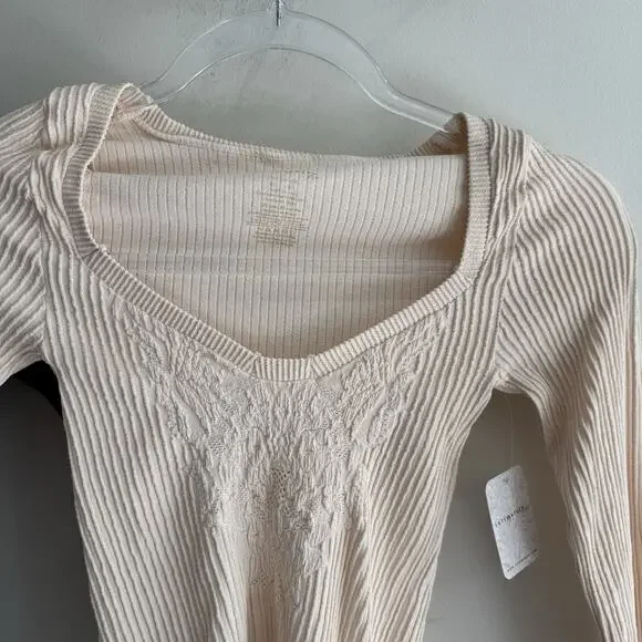 Free People Ribbed Fitted Sweater New/nwot Black/crewm M/L - Picture 2 of 5